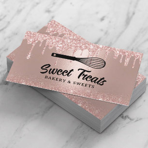 Carte De Visite Rose Gold Drives Pâtisserie Whisk Cupcake Boulange