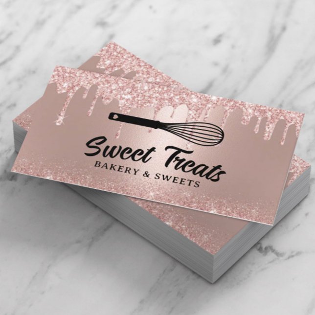 Carte De Visite Rose Gold Drives Pâtisserie Whisk Cupcake Boulange (Créateur téléchargé)