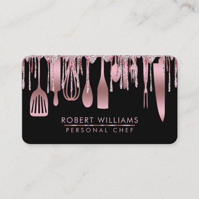 Carte De Visite Rose Gold Driving Chef Restauration Ustensiles de  (Devant)