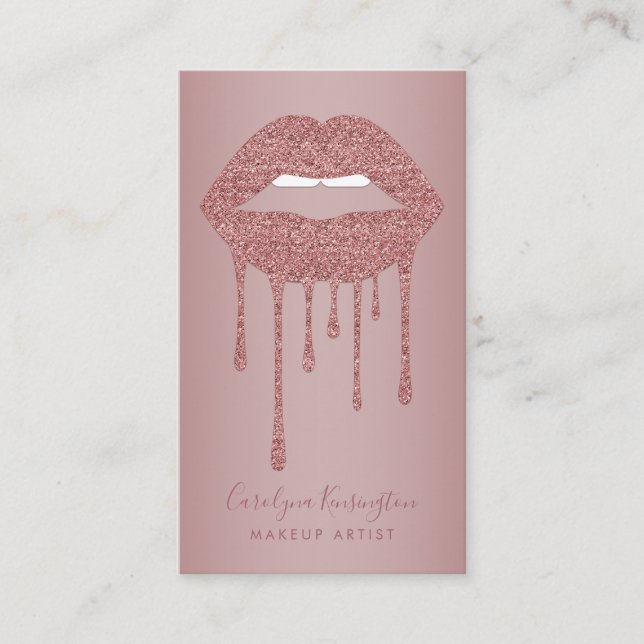 Carte De Visite Rose Gold Driving Parties scintillant Lips Maquill (Devant)