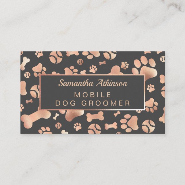 Carte De Visite Rose  Gold Empreinte de patte (Devant)