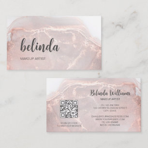 Carte De Visite Rose Gold Encre Marbre Code QR