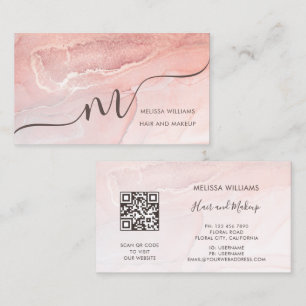 Carte De Visite Rose Gold  Encre Marbre   Code QR