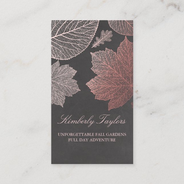 Carte De Visite Rose Gold Fall Feuilles élégant Jardin moderne (Devant)