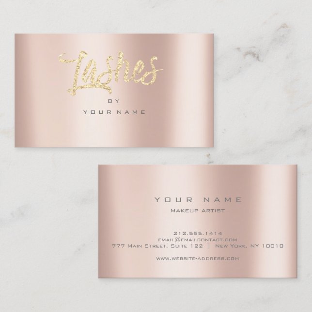 Carte De Visite Rose Gold Faux Parties scintillant maquillage (Devant / Derrière)