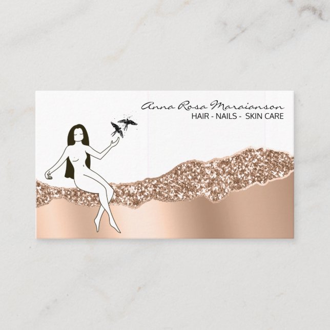 Carte De Visite *~* Rose Gold fille cheveux déesse beauté affaires (Devant)