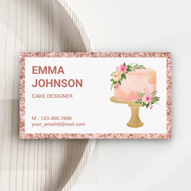Carte De Visite Rose Gold Floral Anniversaire Pâtisserie Chef boul (Créateur téléchargé)