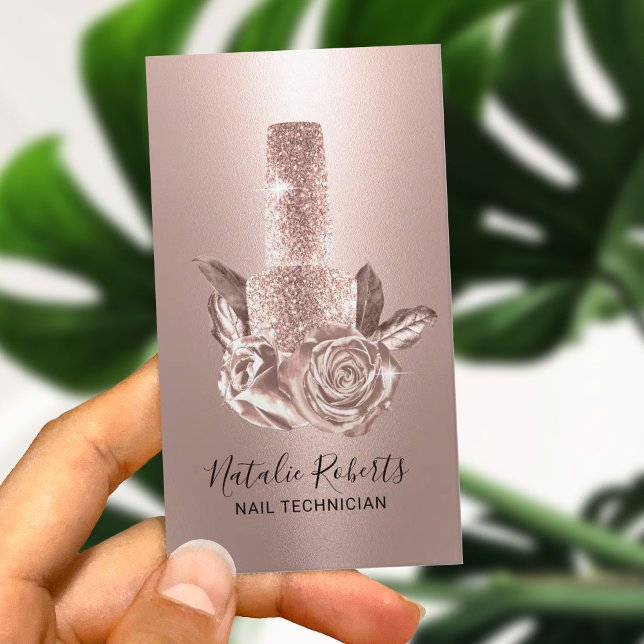 Carte De Visite Rose Gold Floral Polonais Bottle Manicuriste (Créateur téléchargé)