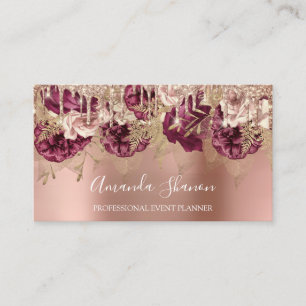 Carte De Visite Rose Gold Flowers Poudre QR CODE Logo