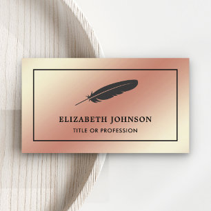 Carte De Visite Rose Gold Foil Black Feather Vintage Quill Pen