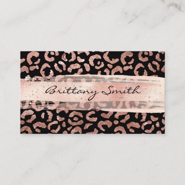 Carte De Visite Rose Gold Foil Leopard Motif Broussailler Brush St (Devant)