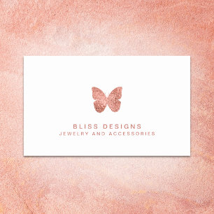 Carte De Visite Rose Gold Foil Papillon Logo minimaliste Élégant