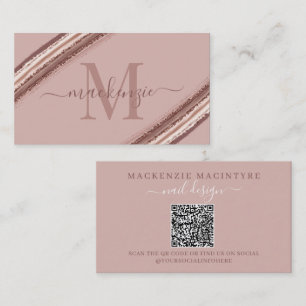 Carte De Visite Rose Gold Foil pinceau de cuivre Monogramme QR Cod