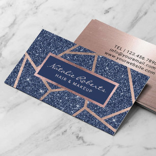 Carte De Visite Rose Gold Géométrique Marine Bleu Parties scintill