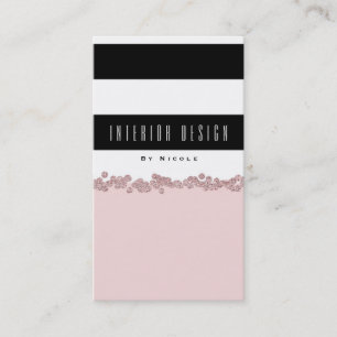 Carte De Visite Rose Gold Glam Rose Stripée Rose Pâle Noir et Blan