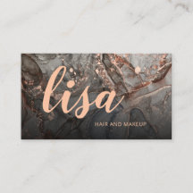 Carte de visite Rose Gold Gray Ink Marble Scan QR