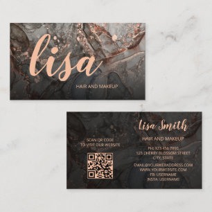 Carte de visite Rose Gold Gray Ink Marble Scan QR 