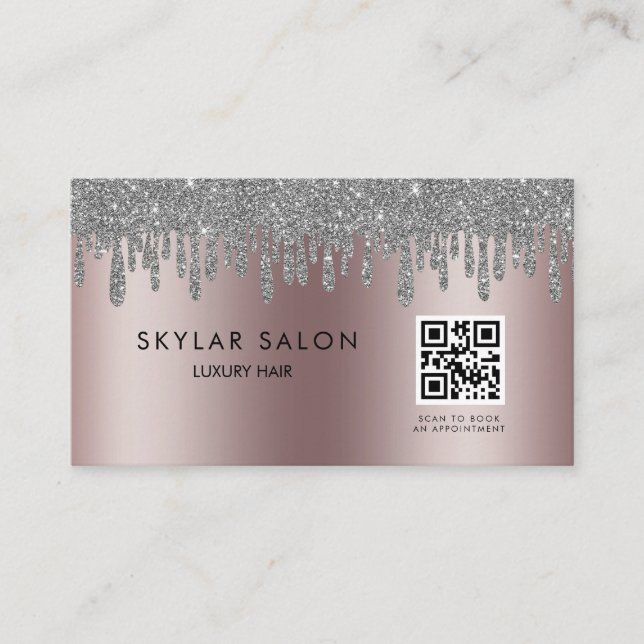 Carte De Visite  Rose Gold Hair Salon Stylist QR code  (Devant)