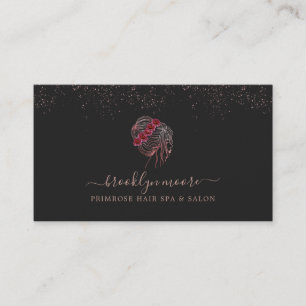 Carte De Visite Rose Gold Logo Floral Coiffeur Élégant