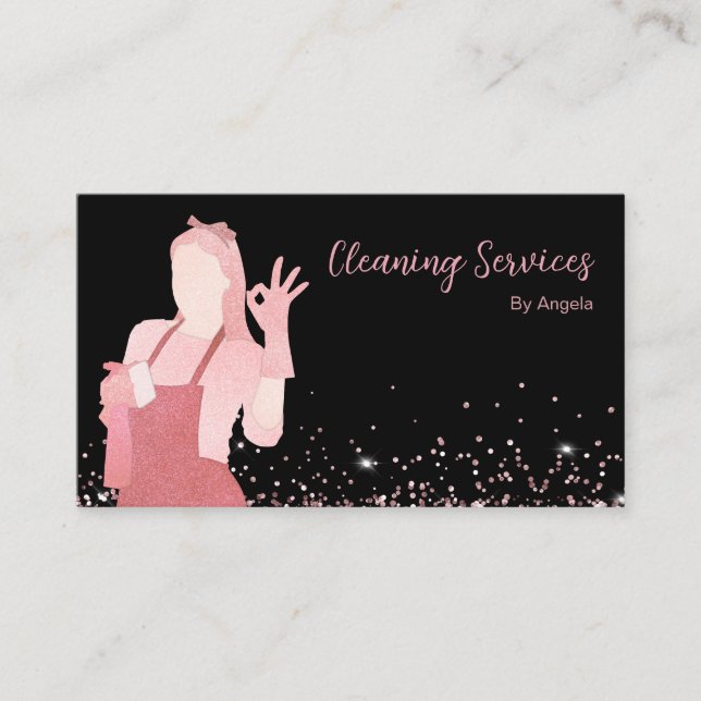 Carte De Visite Rose Gold Maid Cleaning Services Parties scintilla (Devant)