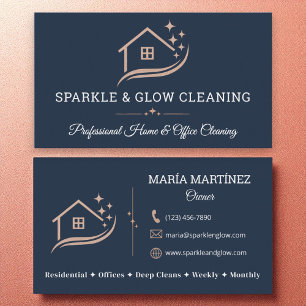 Carte De Visite Rose Gold Marine Blue Cleaner Service Maison Étinc