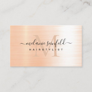 Carte De Visite Rose Gold Métal Brossé Monogramme Elégant Blush