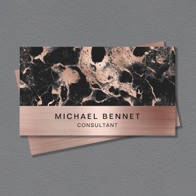 Carte De Visite Rose Gold Metallic Black Marble Consultant (Créateur téléchargé)