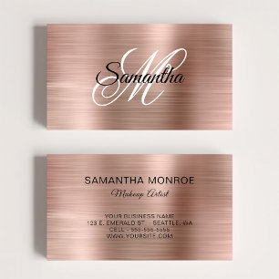 Carte De Visite Rose Gold Métallisé Monogramme Élégant