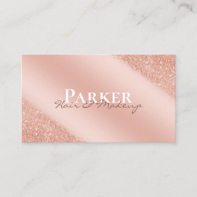 Carte De Visite Rose Gold Modern Glam Signature Maquillage de chev (Devant)