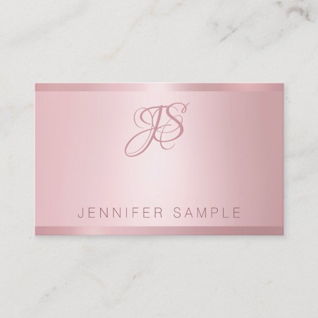 Carte De Visite Rose Gold Monogramme Modern Simple Modèle (Devant)