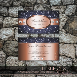 Carte De Visite Rose Gold Ocean Blue Parties scintillant et diaman