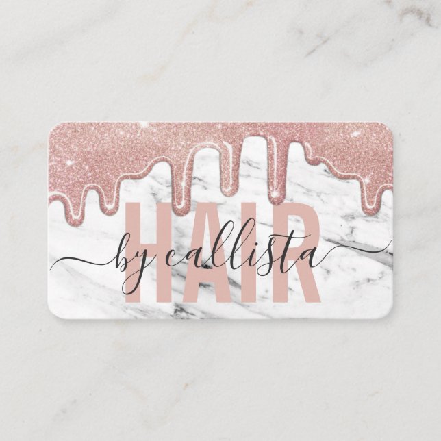 Carte De Visite Rose Gold Parties scintillant Drivers Marble Hair  (Devant)