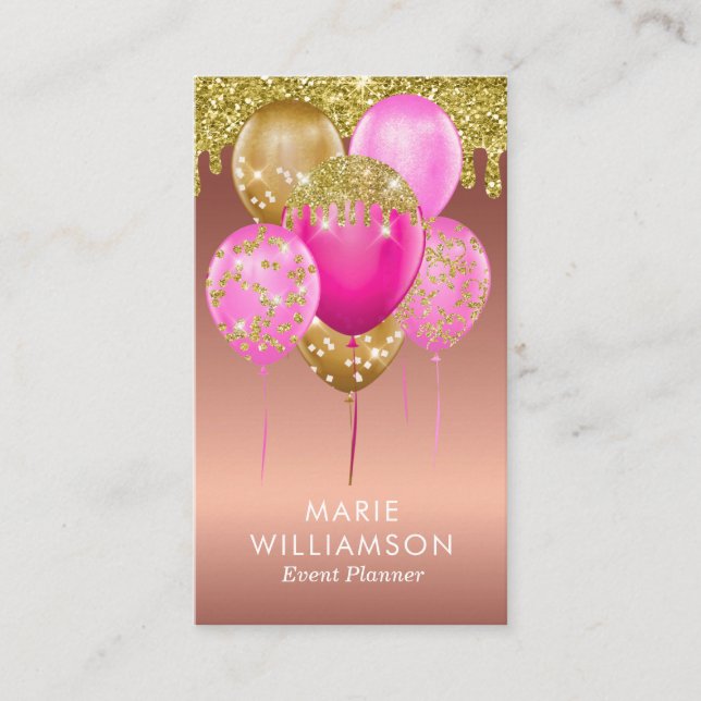 Carte De Visite Rose Gold Parties scintillant Événement Planificat (Devant)