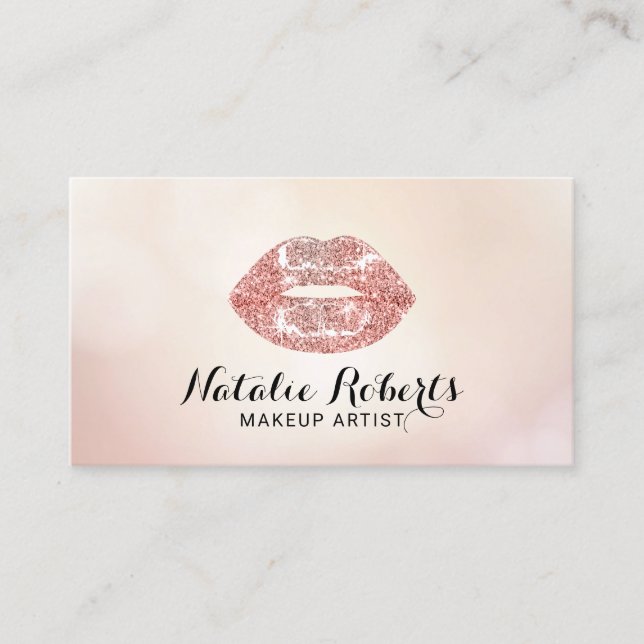 Carte De Visite Rose  Gold Parties scintillant Lips Beauty Salon (Devant)