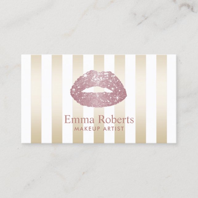Carte De Visite Rose Gold Parties scintillant Lips Gold Stripes Ar (Devant)