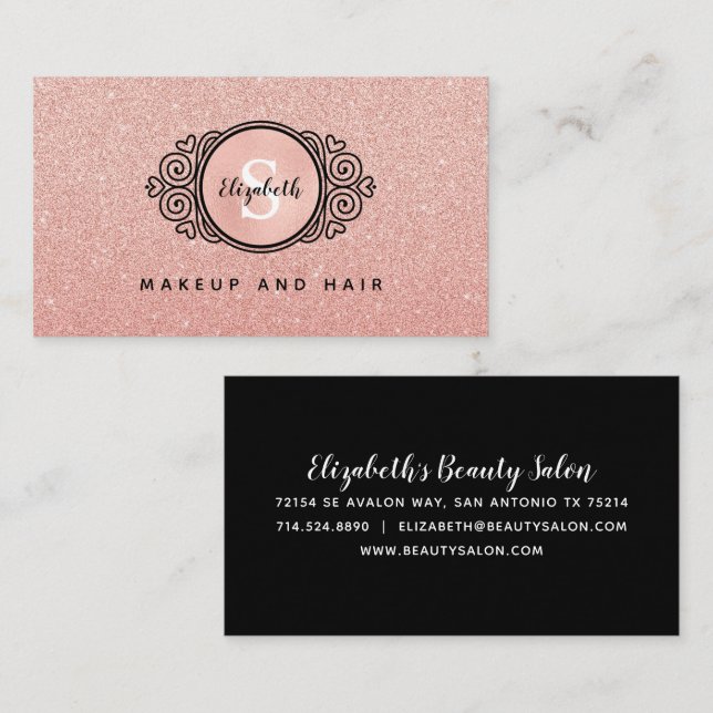 Carte De Visite Rose Gold Parties scintillant maquillage Artiste C (Devant / Derrière)