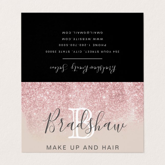 Carte De Visite Rose Gold Parties scintillant maquillage Artiste C (Extérieur déplié)