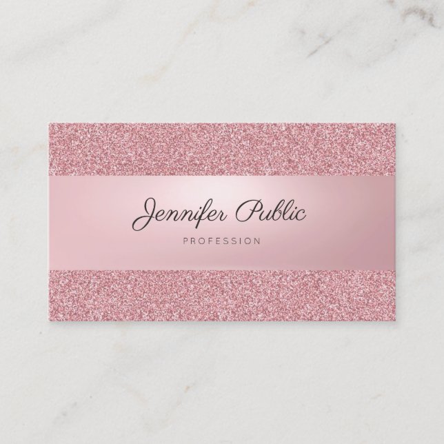Carte De Visite Rose Gold Parties scintillant Moderne Écriture man (Devant)
