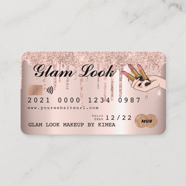 Carte De Visite Rose Gold Parties scintillant MUA Beauté Salon Car (Devant)