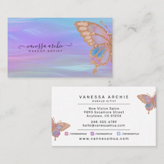 Carte De Visite Rose Gold Parties scintillant Rainbow Butterfly Ir