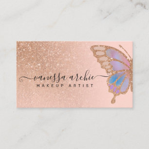Carte De Visite Rose Gold Parties scintillant Rainbow Butterfly Lo
