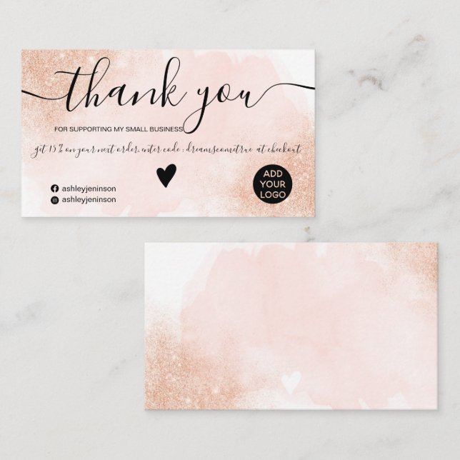 Carte De Visite Rose Gold parties scintillant rose brosse commande (Devant / Derrière)