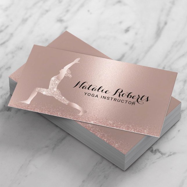 Carte De Visite Rose Gold Parties scintillant Yoga Pose instructeu (Créateur téléchargé)