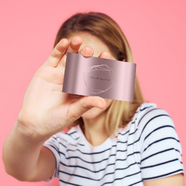 Carte De Visite Rose Gold Pearly Poligonal Frame Eggplant Mauve (Créateur téléchargé)