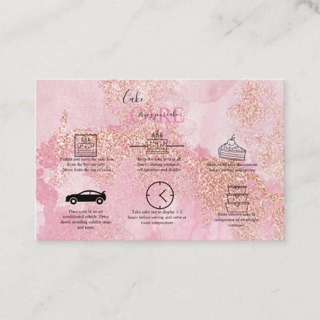 Carte De Visite Rose Gold Pink Parties scintillant Cake Care (Devant)