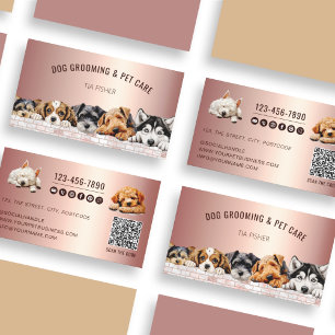 Carte De Visite Rose Gold Pink QR Code Social Media Chien Grooming