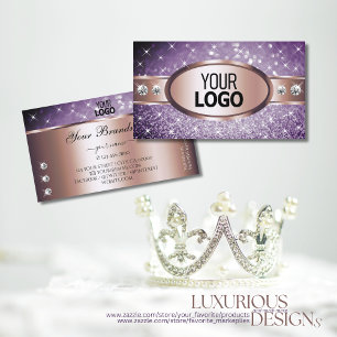 Carte De Visite Rose Gold Purple Parties scintillant Étoiles Diama