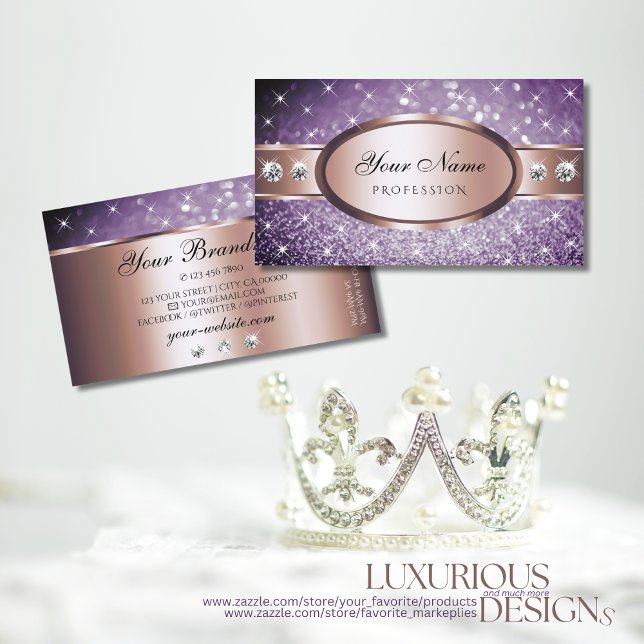 Carte De Visite Rose Gold Purple Parties scintillant Étoiles Diama (Créateur téléchargé)
