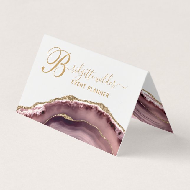 Carte De Visite Rose Gold rose marbre Agate Planificateur d'événem (Devant)