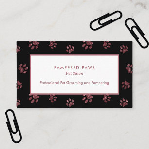 Carte De Visite Rose Gold Rose Pailleté Empreintes de Patte Noir S